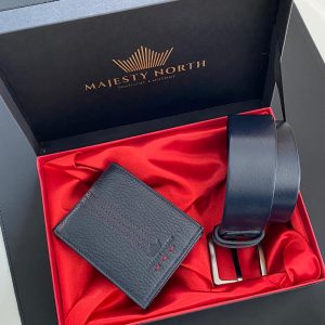 Majesty North 1530 Kot Kemeri Lacivert Gerçek Deri Cüzdan Kemer Seti