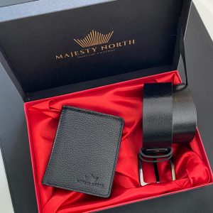 Majesty North 1585 Kot Kemeri Siyah Gerçek Deri Cüzdan Kemer Seti