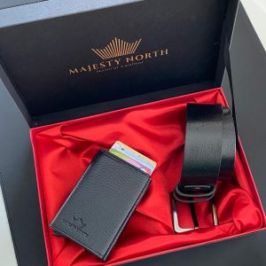 Majesty North 755 Kot Kemeri Siyah Gerçek Deri Cüzdan Kemer Seti